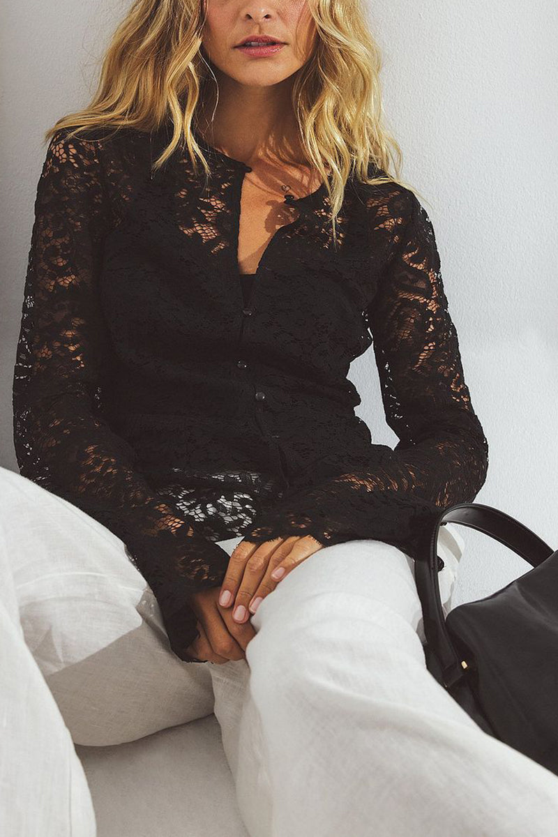 Elegant Lace Button-Up Blouse