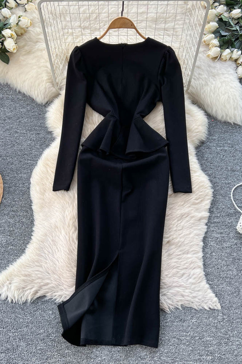 Elegant Peplum Long Sleeve Casual Dress
