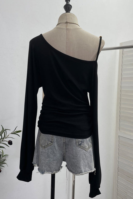 Asymmetrical Off-Shoulder Long Sleeve Top