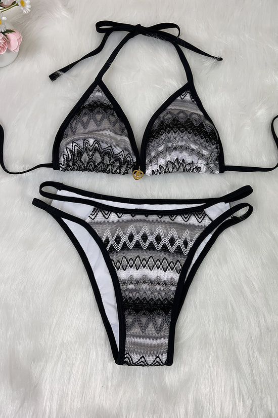 Geometric Print Strappy Bikini Set