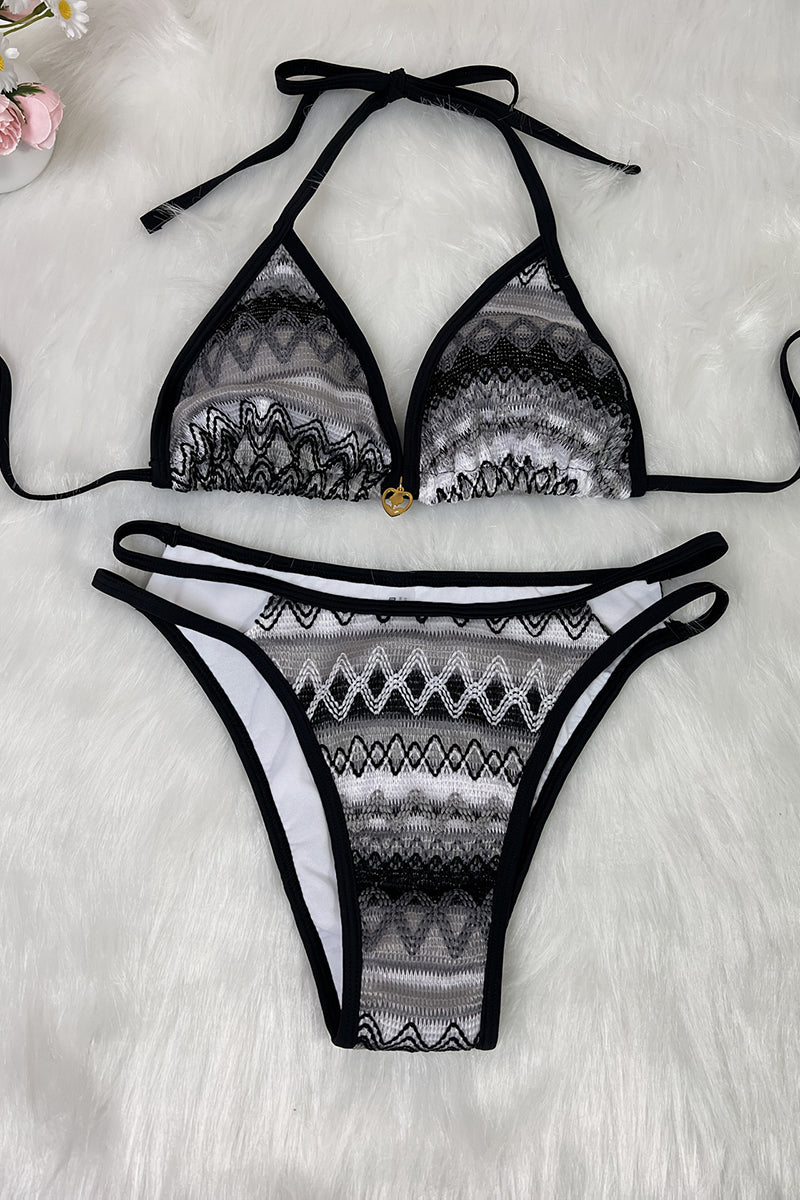 Geometric Print Strappy Bikini Set