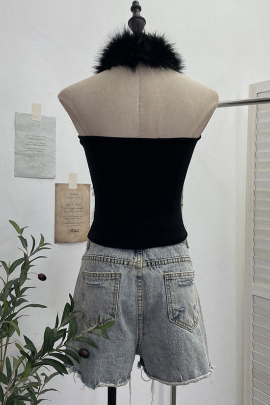 Faux Fur Trimmed Sleeveless Tank Top