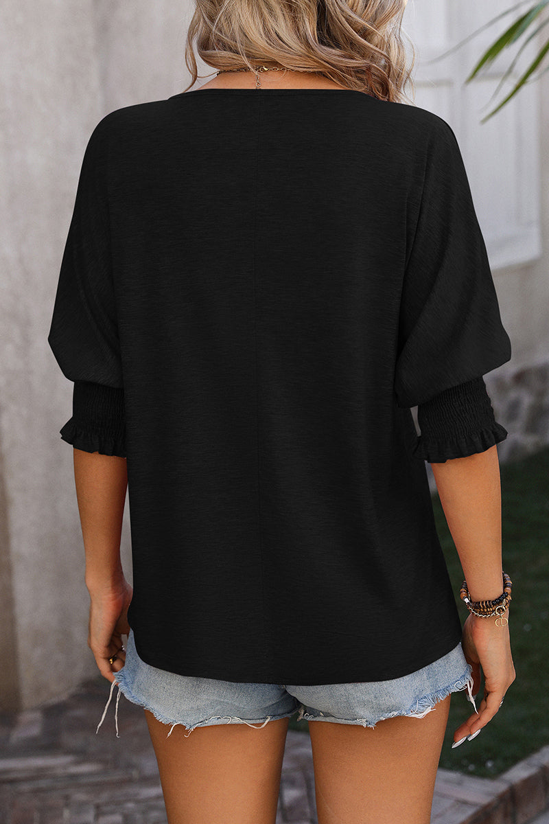 V-Neck Puff Sleeve Casual Top