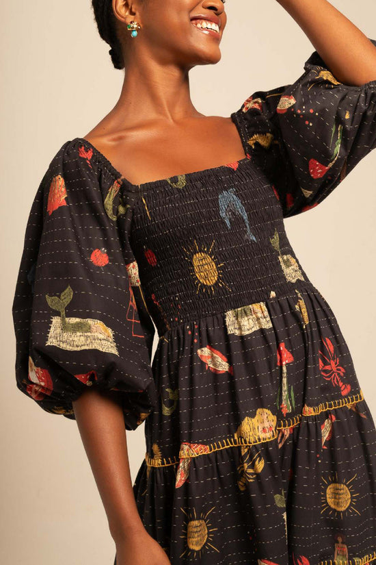Printed Tiered Puff Sleeve Maxi Dress