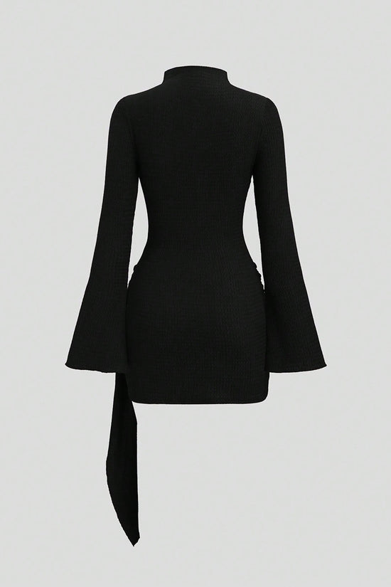 Belted High Neck Bell Sleeve Dress