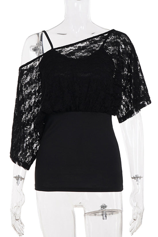 One-Shoulder Lace Casual T-Shirt
