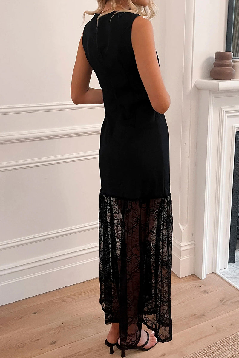 Sleeveless Sheer Floral Patchwork Maxi Dress