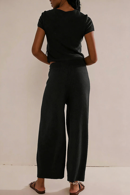 Casual Cropped Top and Wide-Leg Pants Set