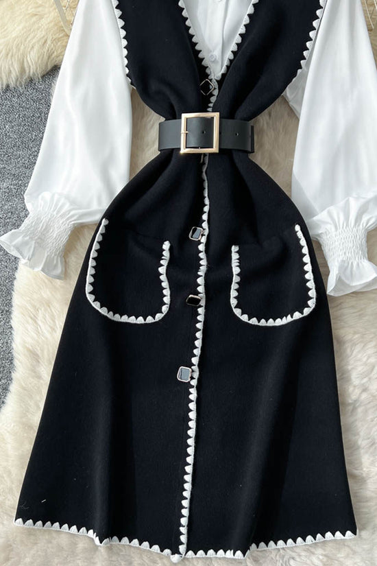 Elegant Contrast Trim Dress Set