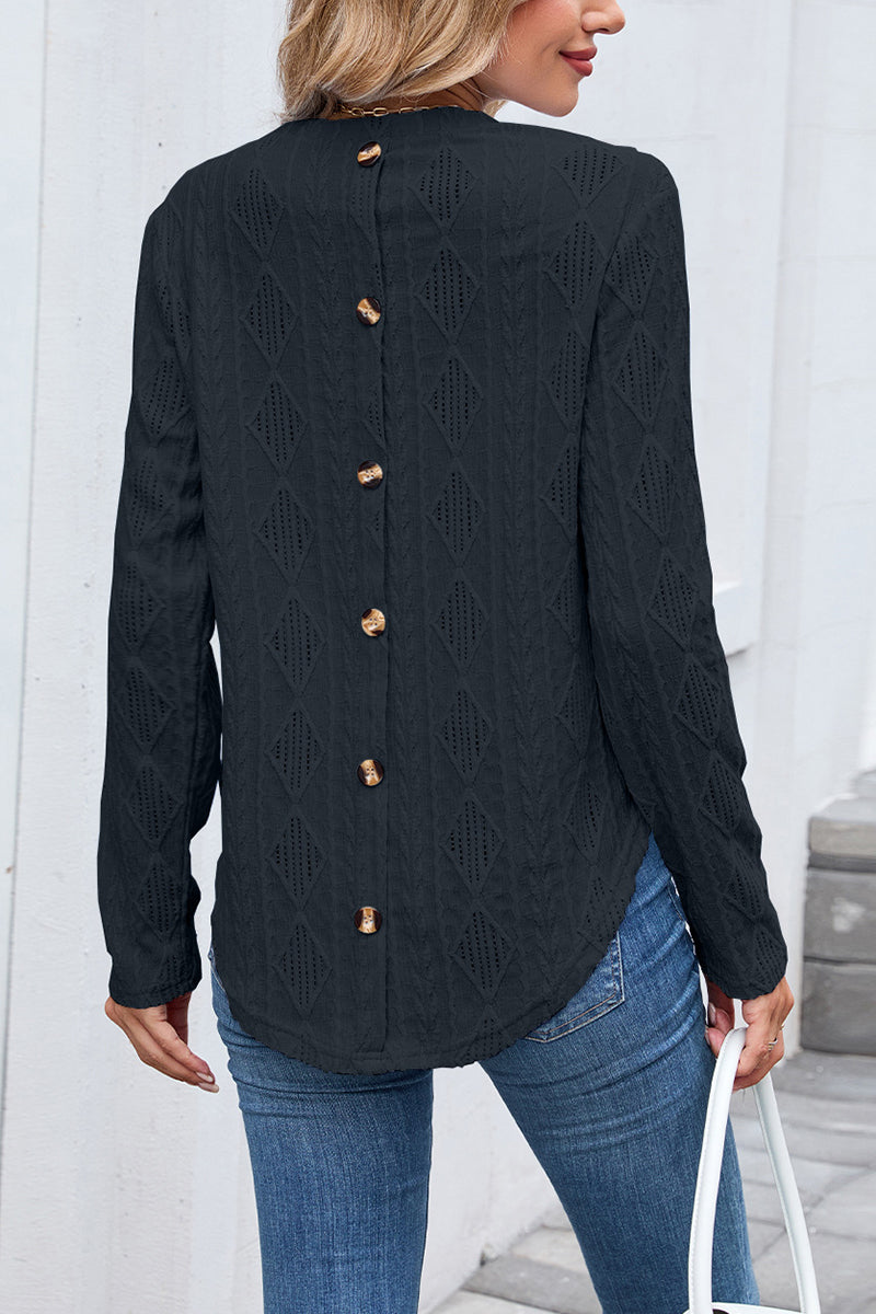 Textured Long Sleeve Casual T-Shirt