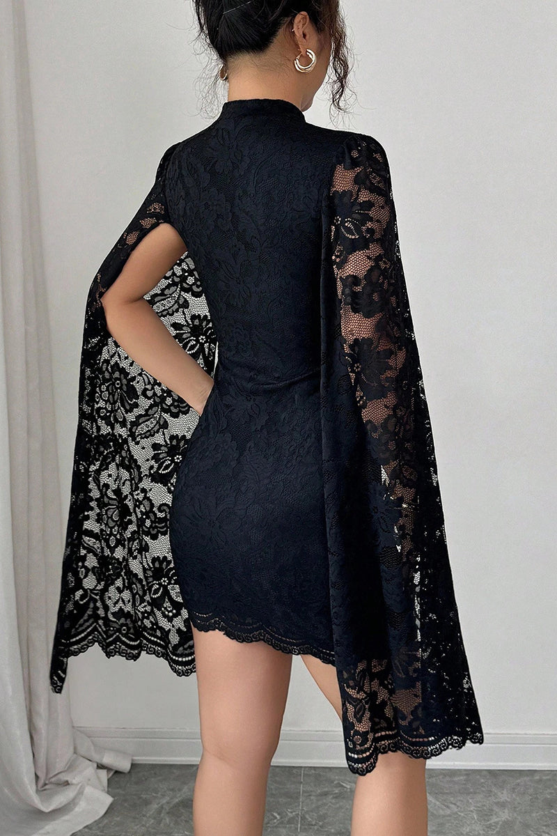Elegant Lace Cape Sleeve Bodycon Dress