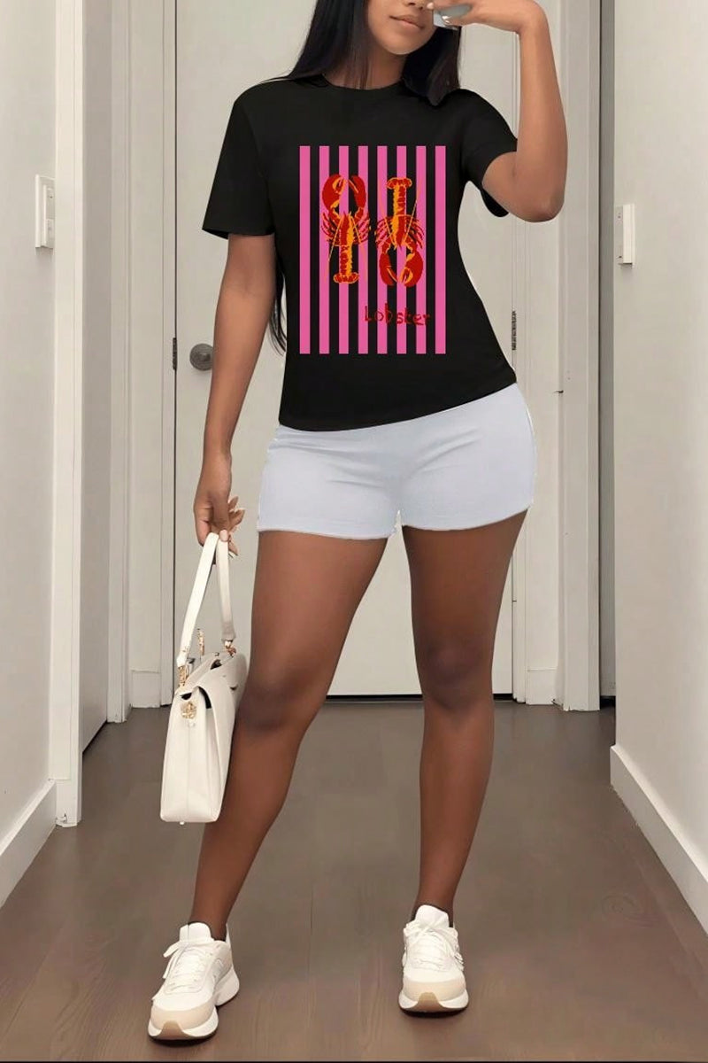 Striped Lobster Graphic T-Shirt