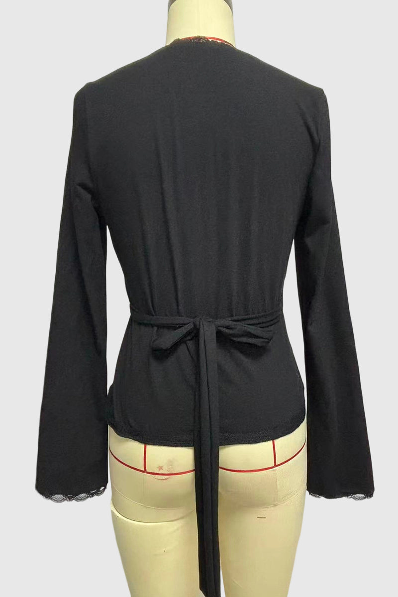 Elegant Wrap Lace Trim Blouse