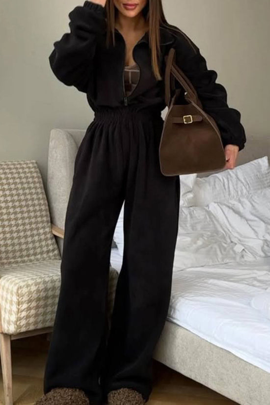 Cozy Zip-Up Jumpsuit with Elastic Waist