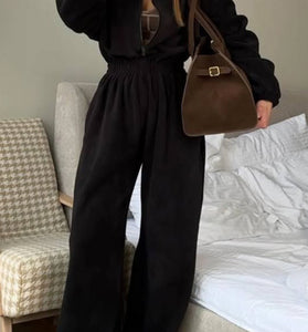 Cozy Zip-Up Jumpsuit with Elastic Waist