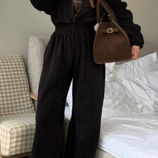 Cozy Zip-Up Jumpsuit with Elastic Waist