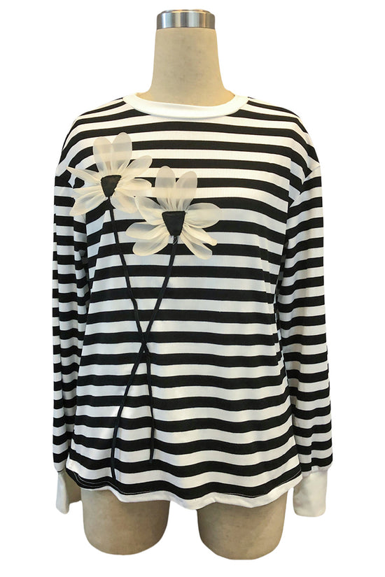 Striped Floral Applique T-Shirt