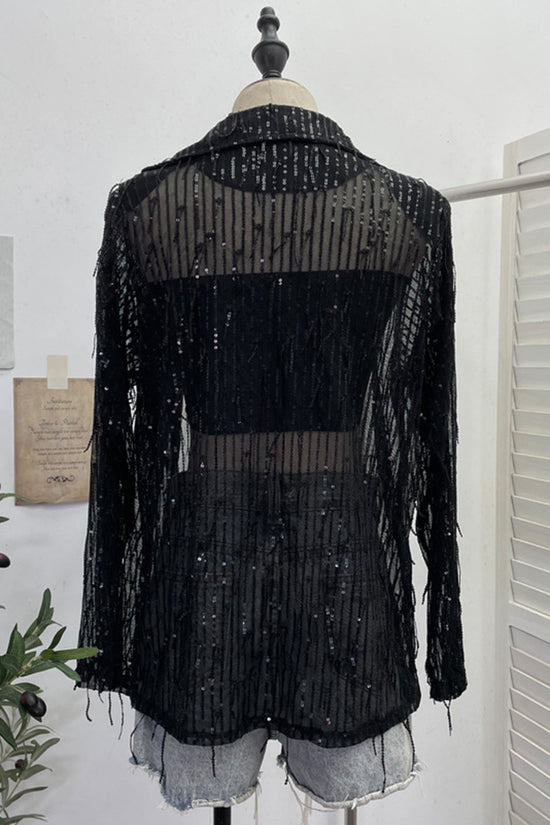 Sequin Fringe Open Front Blouse