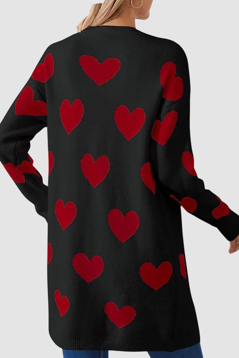 Heart Patterned Button-Up Cardigan