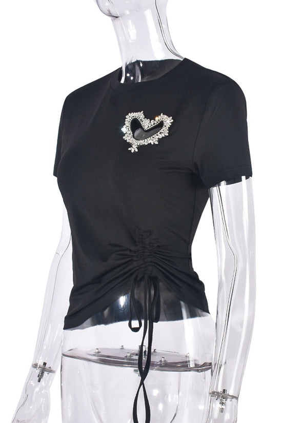 Embellished Heart Ruched T-Shirt