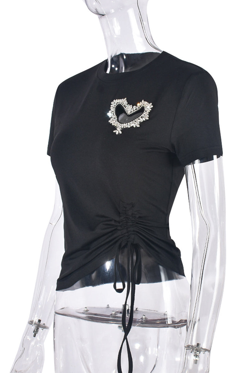 Embellished Heart Ruched T-Shirt