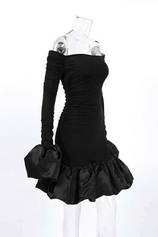 Off-Shoulder Ruffle Hem Mini Dress