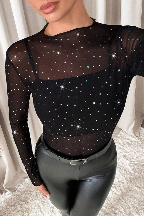Sparkling Sheer Long Sleeve Top