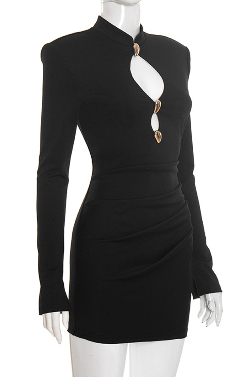 Keyhole Detail Long Sleeve Bodycon Dress