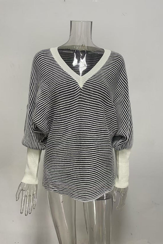 Striped V-Neck Oversized Sweater