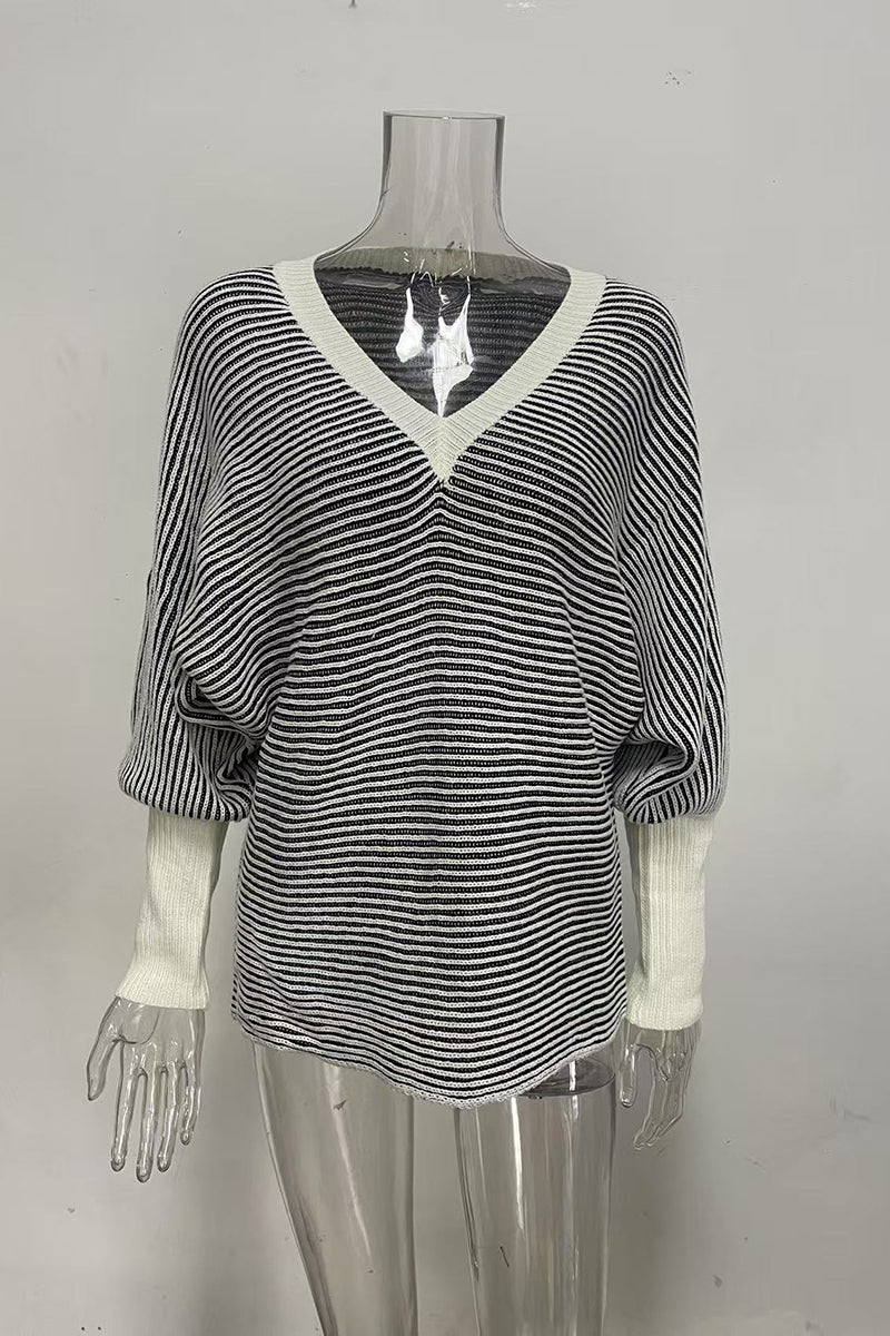 Striped V-Neck Oversized Sweater