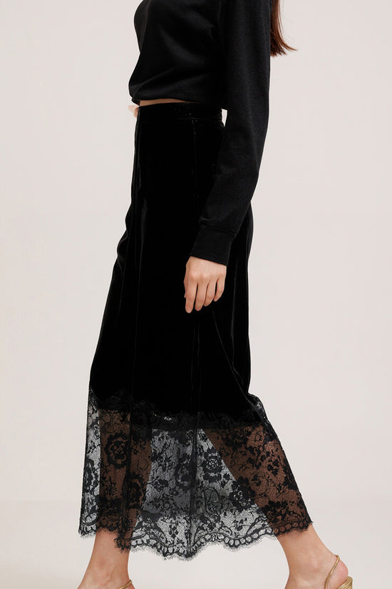 Elegant Lace Trim Midi Skirt