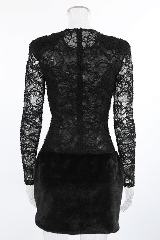 Chic Lace and Fur Casual Dress