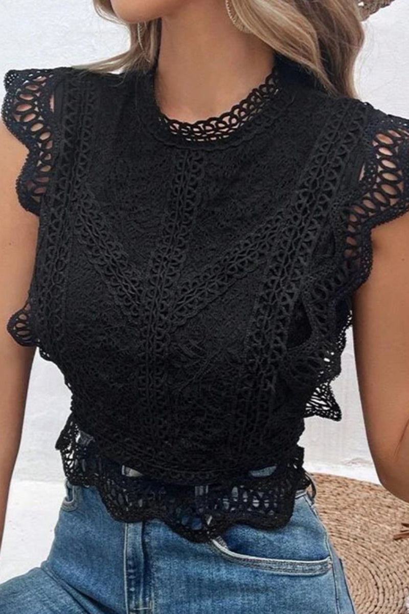 Elegant High-Neck Lace Trimmed Tank