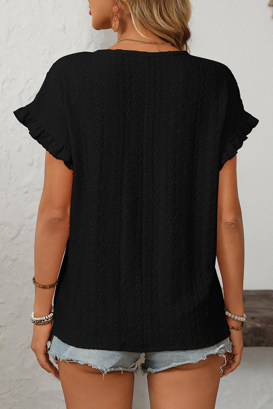 Ruffle Sleeve Eyelet T-Shirt
