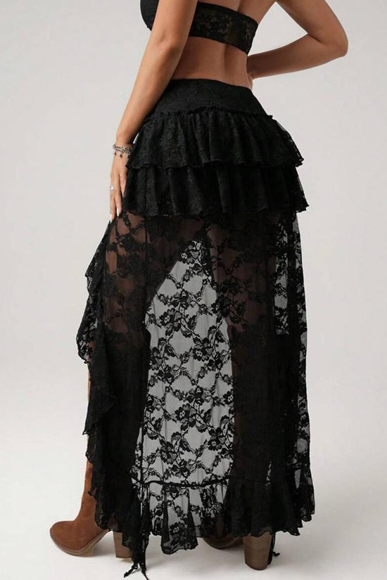 Ruffled Asymmetrical High Low Skirt