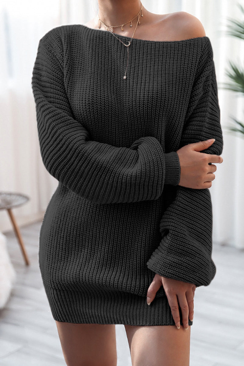 Off-Shoulder Knit Casual Dress