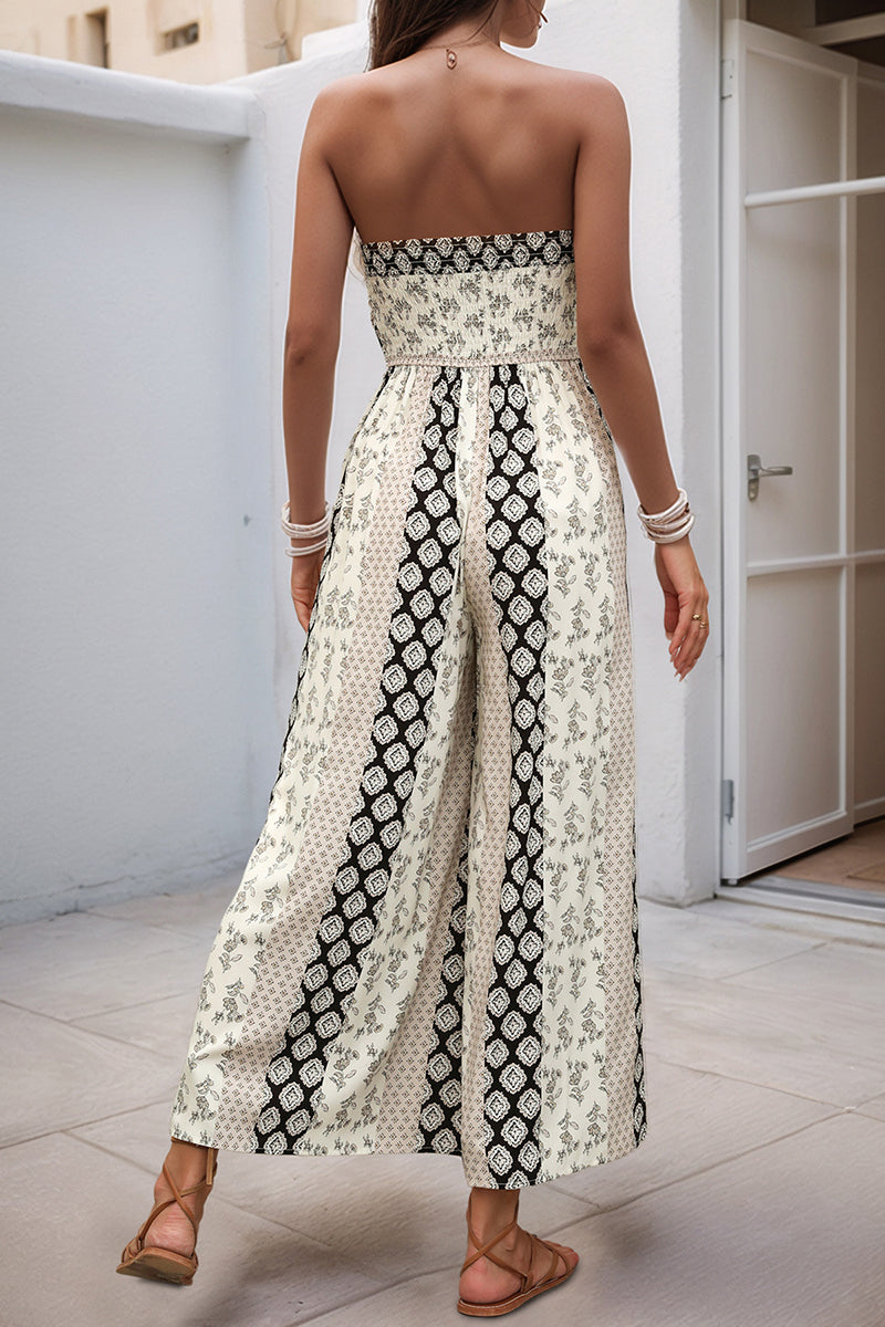 Strapless Boho Wide-Leg Jumpsuit