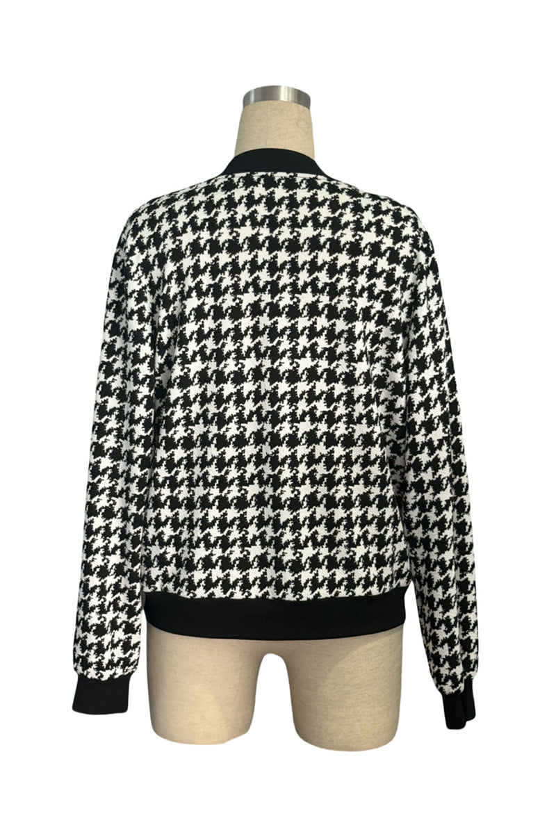 Houndstooth Pattern Zip Jacket