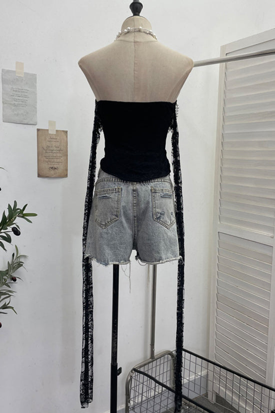 Pearl Embellished Sleeveless Lace Tank