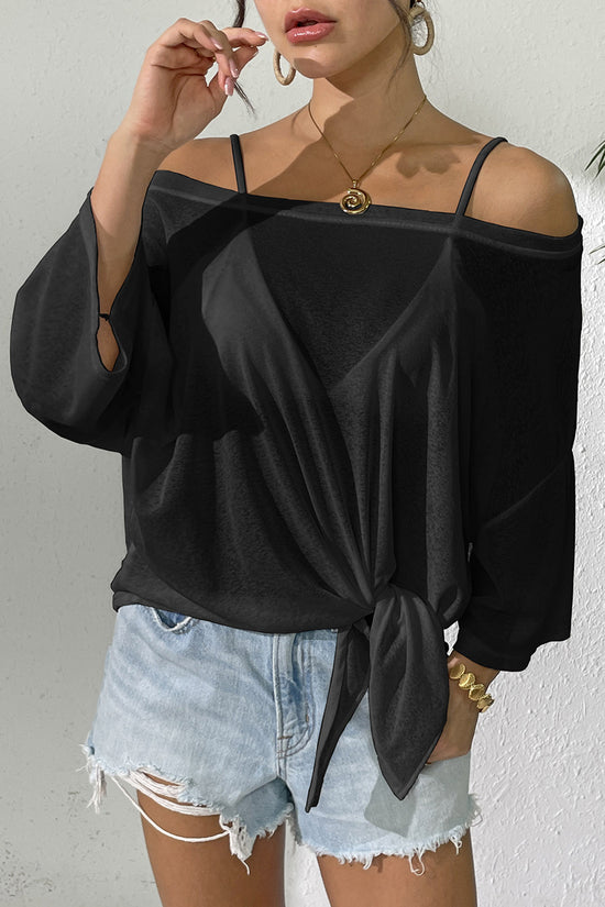 Off-Shoulder Tie Front Beach Cover-Up