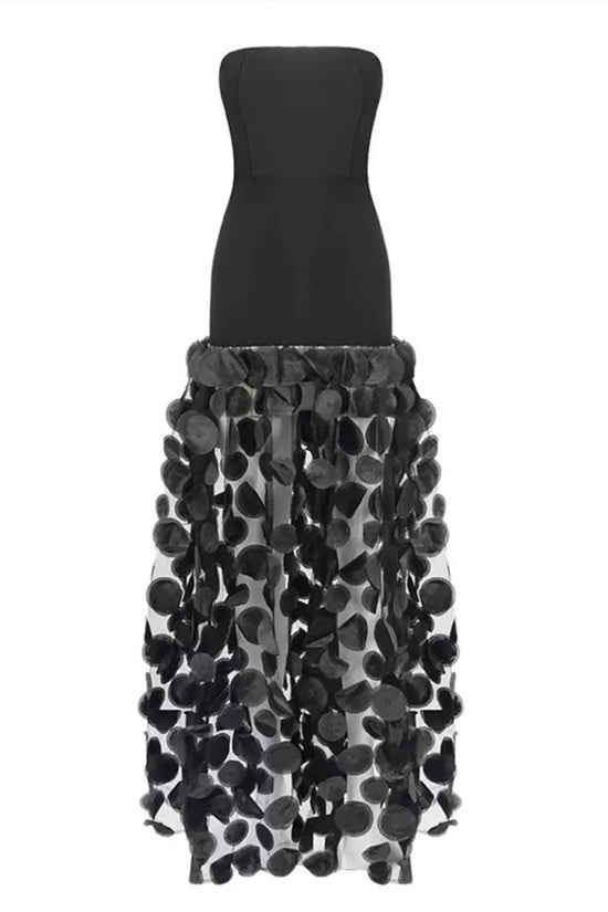 Strapless Sheer Polka Dot Evening Gown