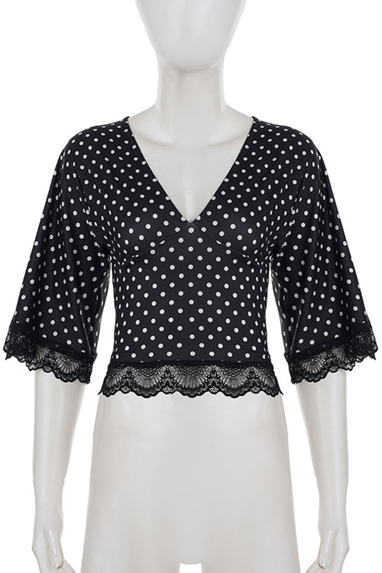 Polka Dot Lace V-Neck Top