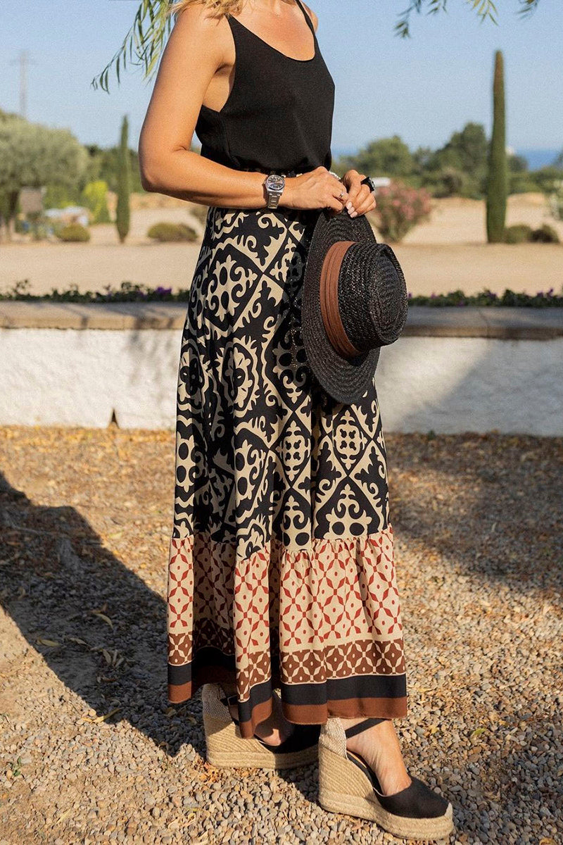 Printed High-Waist Midi Skirt