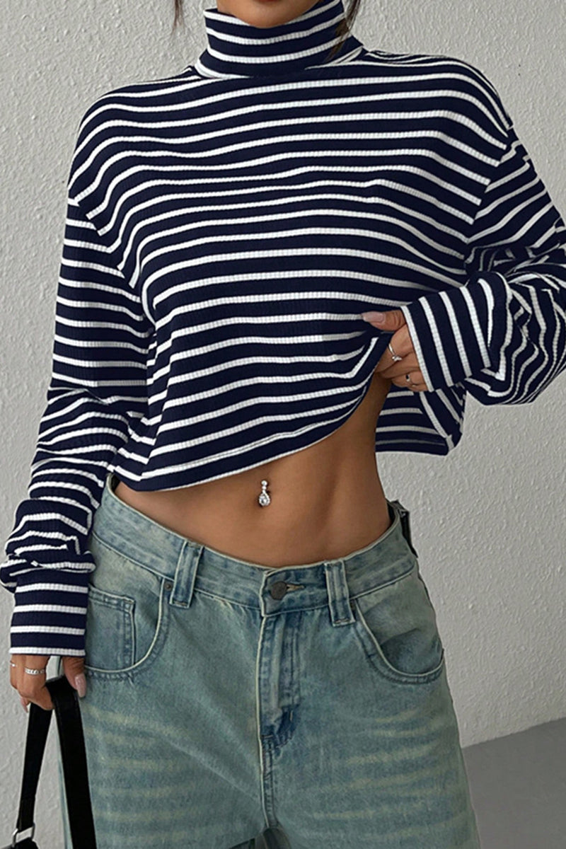 Striped Turtleneck Cropped Tee