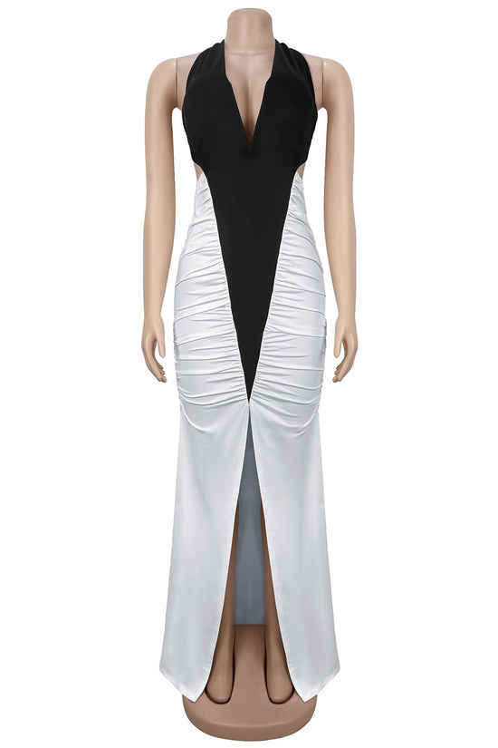 Plunge Neck Halter Maxi Dress