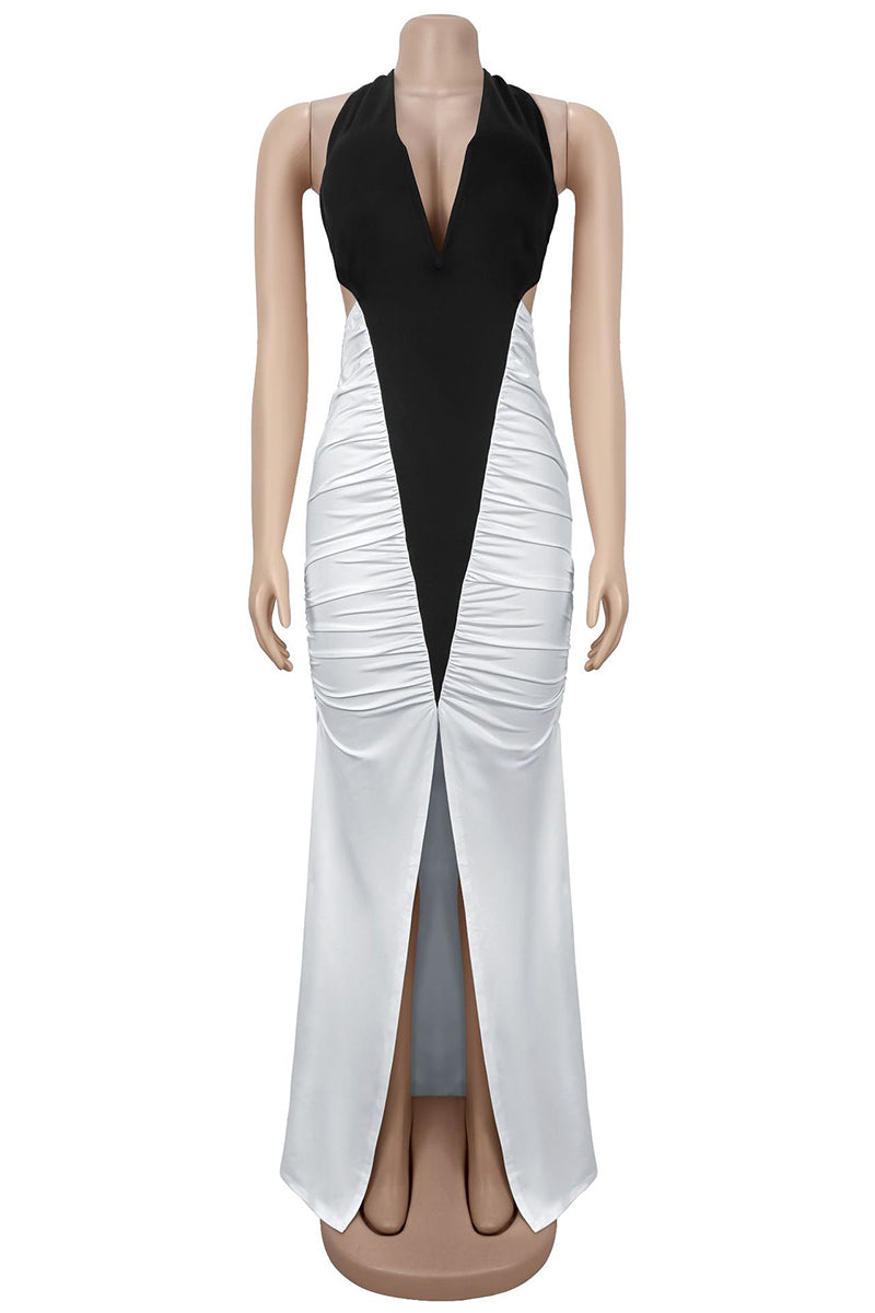 Plunge Neck Halter Maxi Dress