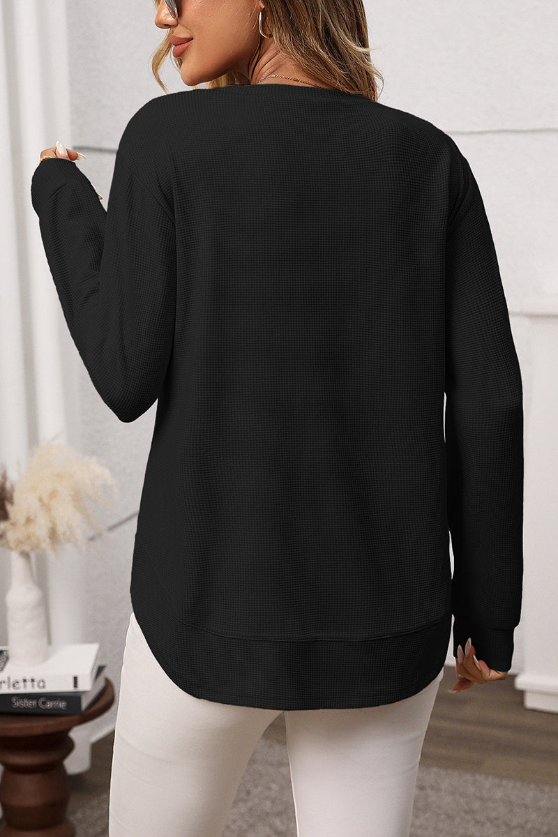 Casual Long Sleeve Waffle Knit Top