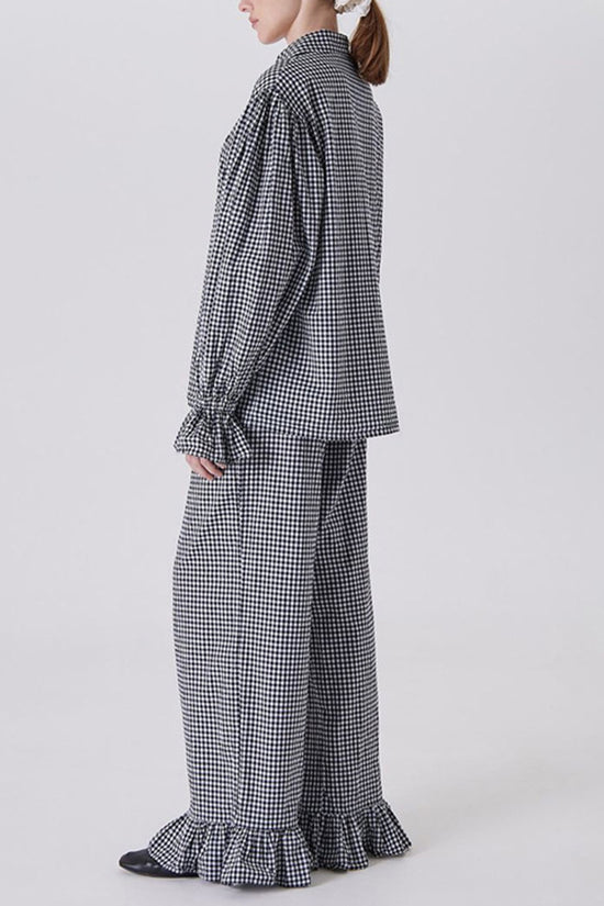 Gingham Ruffle Sleeves and Hem Pants Set