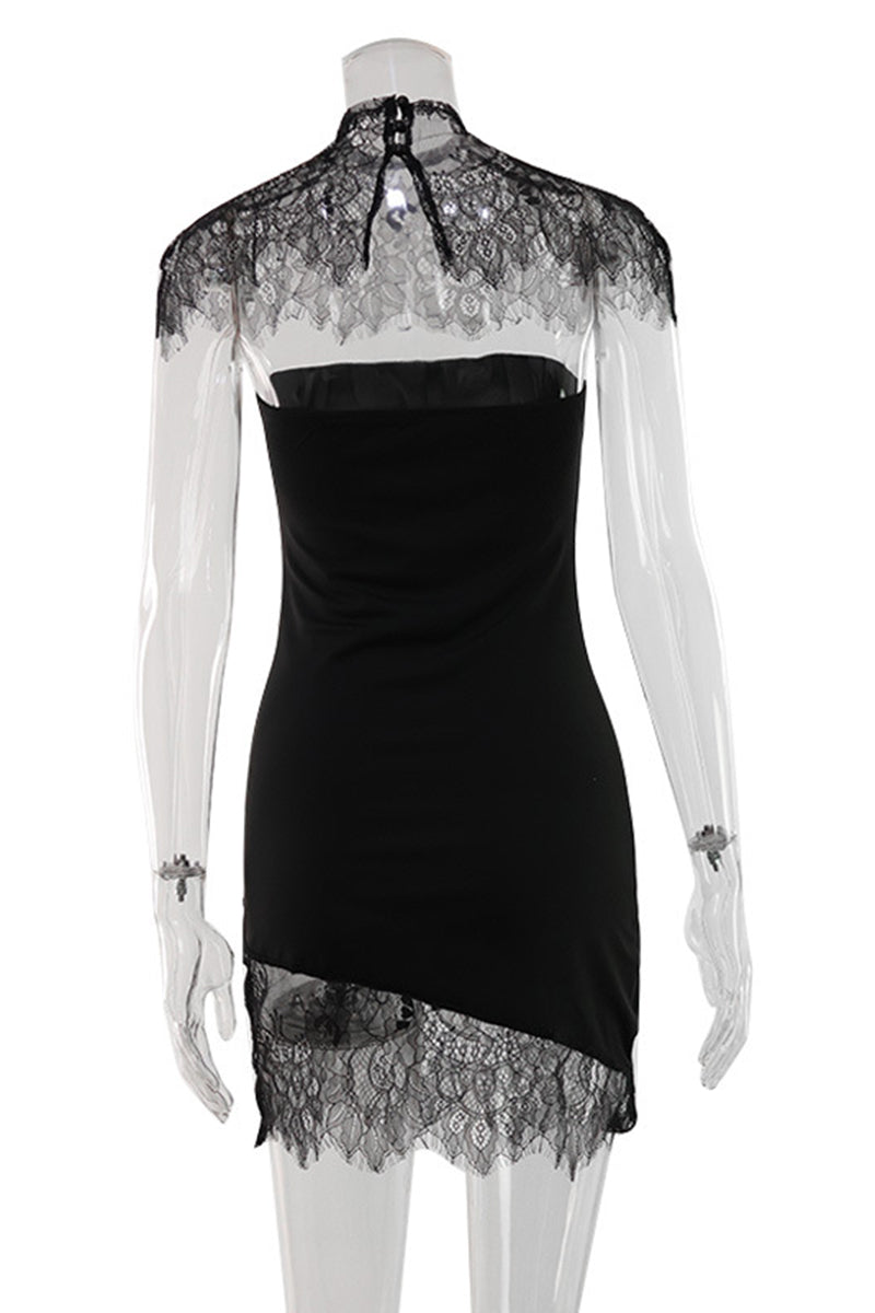Lace Illusion Neckline Bodycon Dress