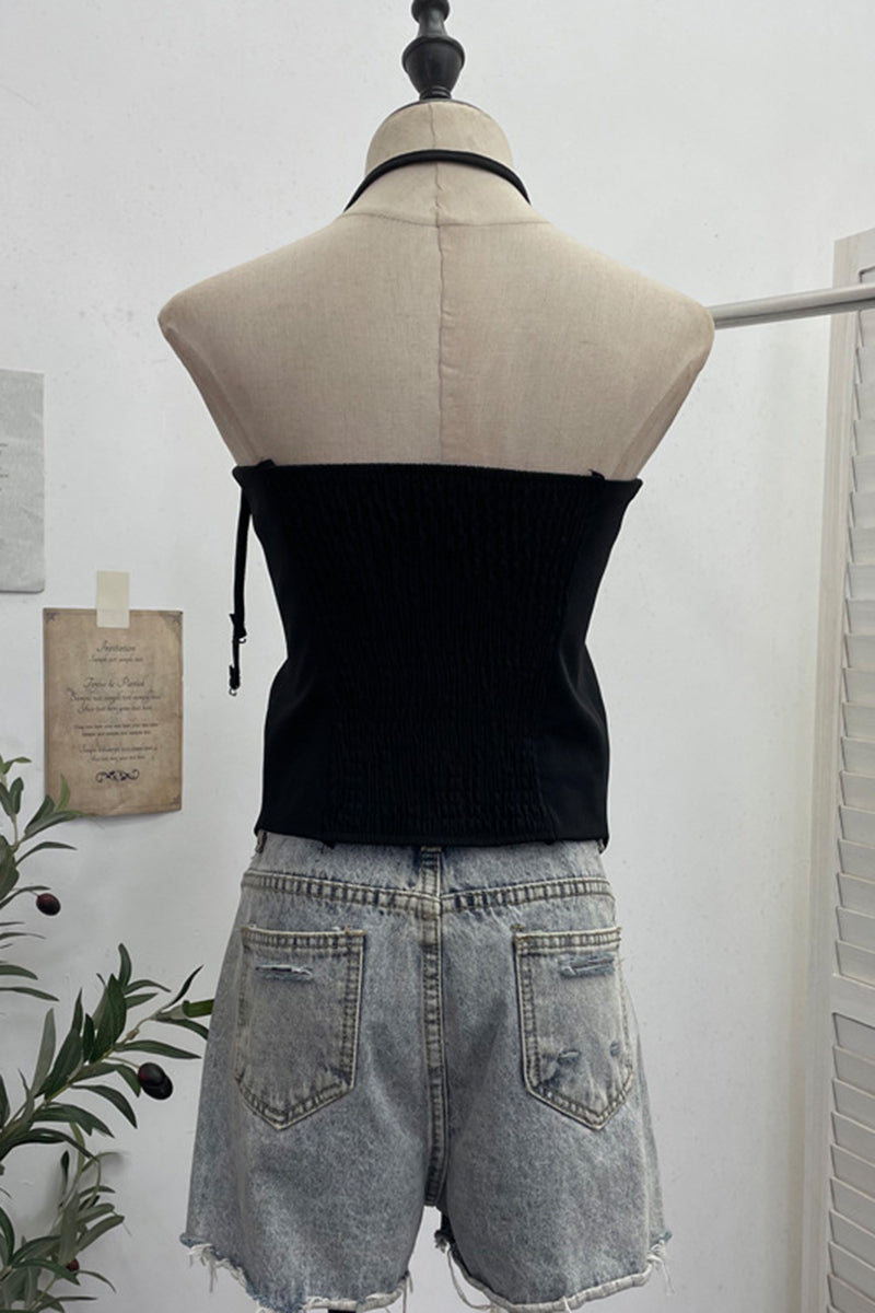 Button-Up Sleeveless Crisscross Tank